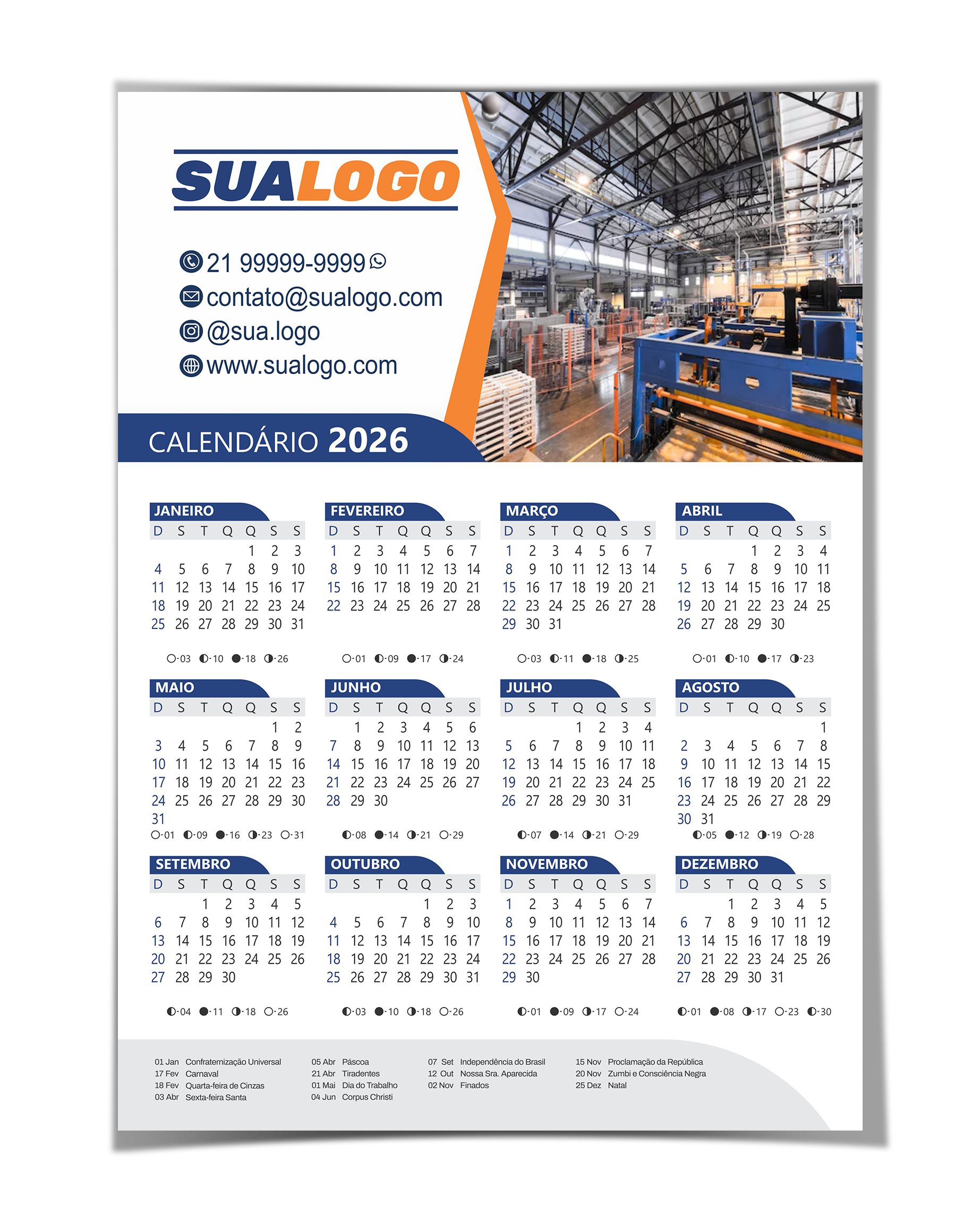 Calendário de Parede 2026 – Personalizado 24x33cm | Papel 280g com Laminação + Ilhós - Imagem 3