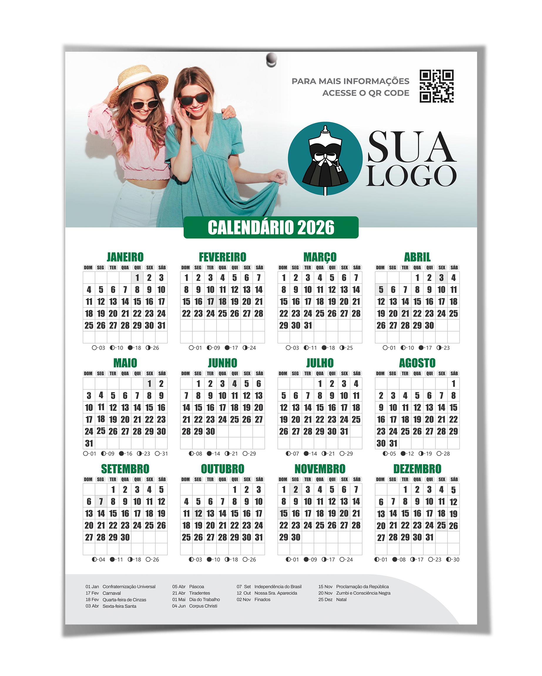 Calendário de Parede 2026 – Personalizado 24x33cm | Papel 280g com Laminação + Ilhós - Imagem 4